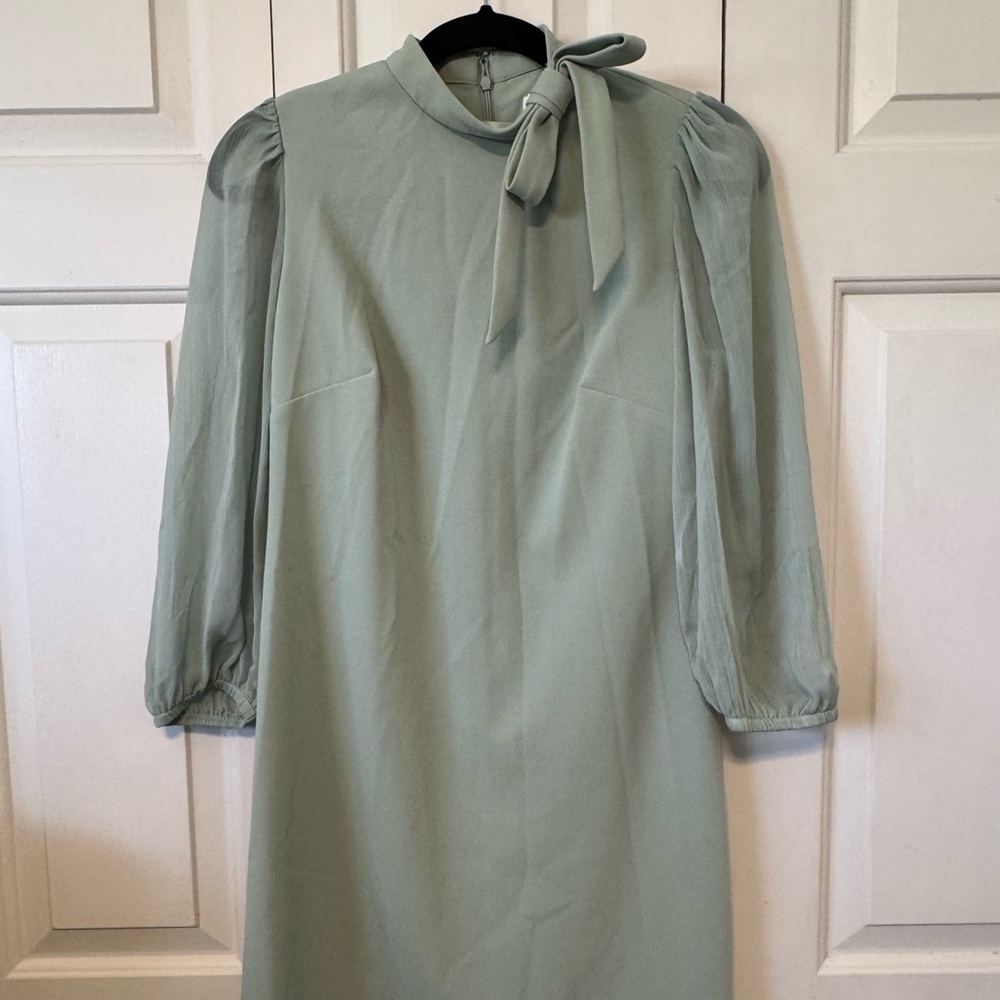 Calvin Klein Light Sage Tie-Neck Long Sleeve Midi Dress